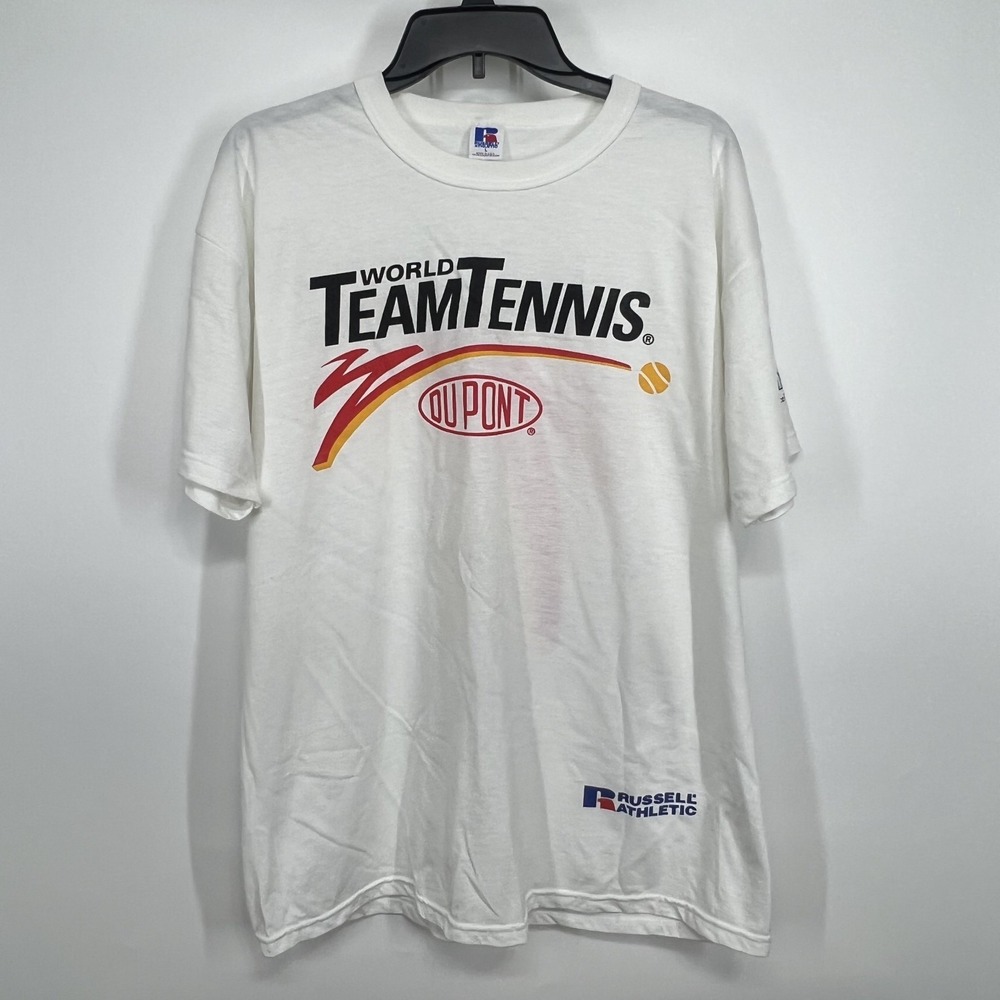 Vintage World Team Tennis T Shirt Mens L 90s Made in USA Promo  Coolmax Lycra SS
